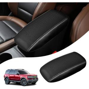 imageAutorder Center Console Cover for Ford Bronco Sport 20212024 2025Escape 20202024 2025 Accessories Carbon Fiber Armrest Cover AntiScratch Middle Console Pad Leather Armrest Protectorblack