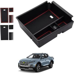 imageAutorder Center Console Organizer for 20222026 Hyundai Santa Cruz Accessories Car Armrest Storage Box Middle Console Tray Container with Black ampamp Red NonSlip Silicone Mats20222026 Santa Cruz