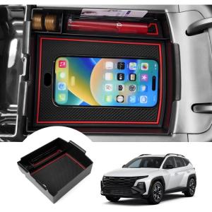 imageAutorder Center Console Organizer for 20222026 Hyundai Santa Cruz Accessories Car Armrest Storage Box Middle Console Tray Container with Black ampamp Red NonSlip Silicone Mats2025 Tucson