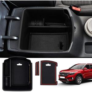 imageAutorder Center Console Organizer for 2023 2024 2025 2026 Kia NIRO Accessories Gear Shift Storage Box Gear Shifter Insert Tray with Black Mats20212026 Kia Seltos