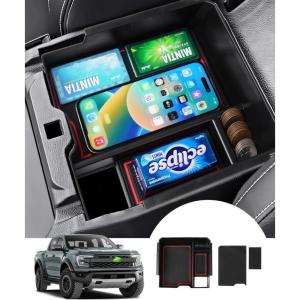 imageAutorder Center Console Organizer for Ford Explorer 2020 2021 2022 2023 2024 Accessories Armrest Storage Box Secondary Insert Tray with Red Mat20242026 Ford Ranger