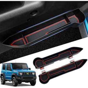 imageAutorder Door Side Storage Box for Suzuki Jimny 20192025 JB64 JB74 Accessories Armrest Phone Container Door Organizer Handle Pocket Tray with Red Mats 2 Pack