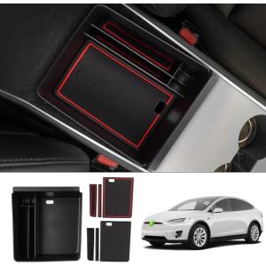 imageAutorder Center Console Organizer for 2021 2022 2023 2024 Tesla Model S Model X PlaidLong Range Accessories Armrest Storage Box Secondary Insert Tray with 2 Color Mats