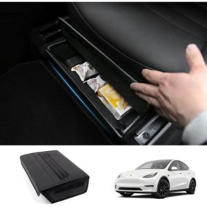 imageAutorder Under Seat Storage Box Organizer for Tesla Model Y 2020 2021 2022 2023 2024 Accessories Underseat Leather Folding Box Insert Tray Passenger Seat Drawer